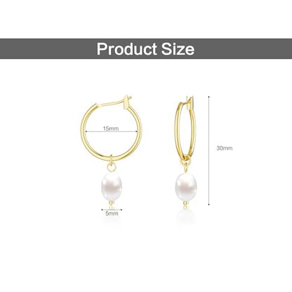 Robaice Pearl Earrings for Women, 14K Gold Plated Dangle Drop Earrings | Small Pearl Drop Huggie Hoop Earrings, Hypoallergenic Dainty Gold Earrings, Wedding Jewelry Gifts for Women Trendy - style: glossy pearl earrings