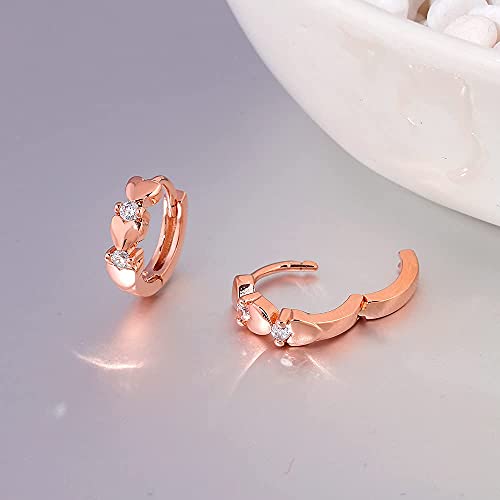 CiNily 14K White Gold Plated Small Hoop Earrings for Women Girls Heart Cubic Zirconia Hypoallergenic Earrings - color: Rose gold-white