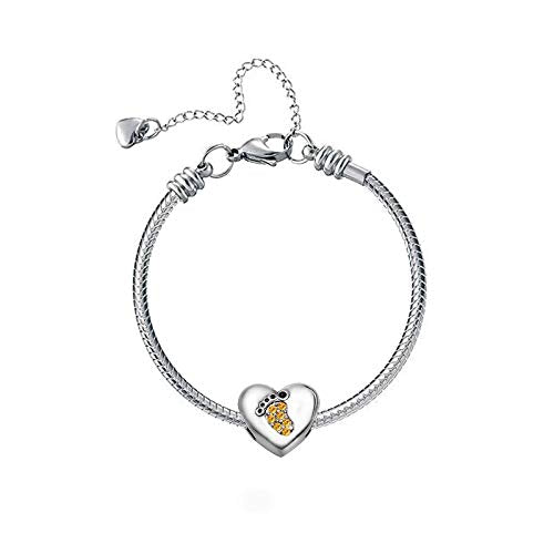 KunBead January-December Birthstone Footprint Heart Birthday Love Bead Charms Compatible with Pandora Bracelet for Mom Daughter Grandma Granddaughter - color: November