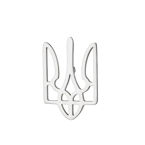 Fashionable Ukrainian national emblem cufflinks, men's stainless steel Ukrainian symbol cufflinks, French shirt cuff link brooch - color: Brooch-silver