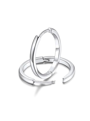 FaithHeart 925 Sterling Silver Post Huggie Hoop Earrings for Women 8-20mm | Silver/Black/Gold/Rose Gold Small Hoop Earrings, Hypoallergenic Lightweight Cartilage Huggie Earrings, Gift Box - color: Silver, size: 16mm