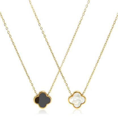 Four Leaf Clover Necklace 18K Gold Plated Necklaces for Women Lucky Flower Pendant Adjustable Link Chain Stainless Steel Dainty Trendy Simple Jewelry Gifts for Women - color: 1G-Black+White