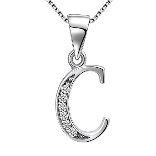 Aurora Tears Letter Necklace Initial 925 Sterling Silver Alphabet Pendant Crystal Name Gift Women Cubic Zirconia Jewelry - color: C
