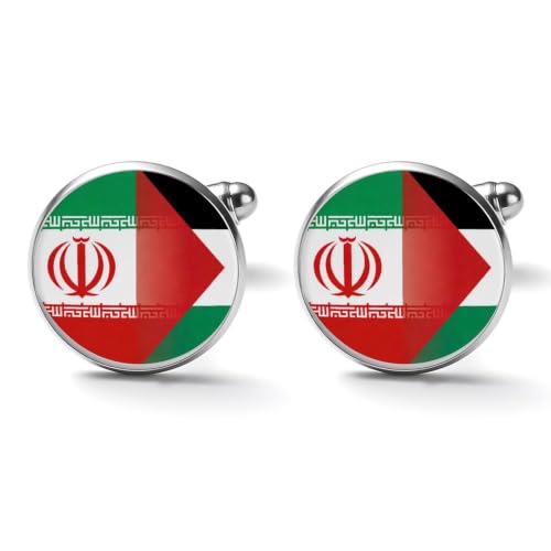Iran Palestine Flag Men's Cufflinks Tuxedo Shirt Cuff Links Jewelry | Funny Stainless Steel Cufflinks for Men for Business Wedding Accessories - size: 1.7cm