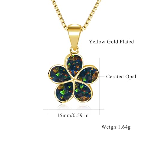 CiNily Opal Leaf/Flower Pendant Necklace for Women Silver Plated Jewelry Gift - color: Flower-Black