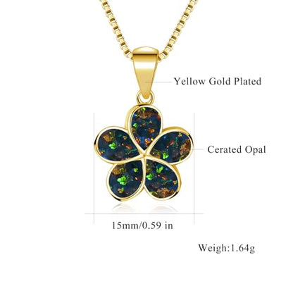 CiNily Opal Leaf/Flower Pendant Necklace for Women Silver Plated Jewelry Gift - color: Flower-Black