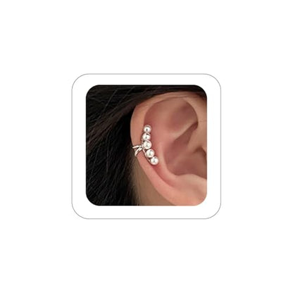 1Pair of Pearl Earrings Cuff For Women Non Piercing Fake Cartilage Wrap Ear Cuff Fashion Earrings Hypoallergenic Ear Cuff Ear Clip on Dainty Jewelry Accessory for Women Trendy - color: Silver
