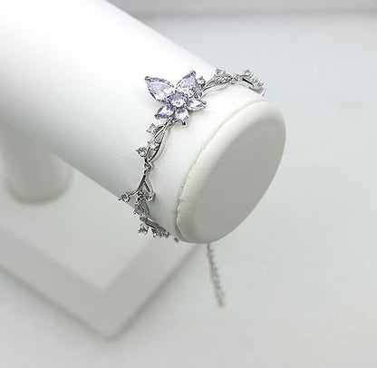 Faship Gorgeous CZ Crystal Floral Necklace Earrings Set - color: Lavender / Matching Bracelet