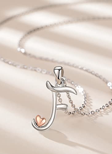 CELESTIA 925 Sterling Silver Initial Necklaces 26 Letter with Rose Gold Heart - 18 Inch Chain - color: F-Initial