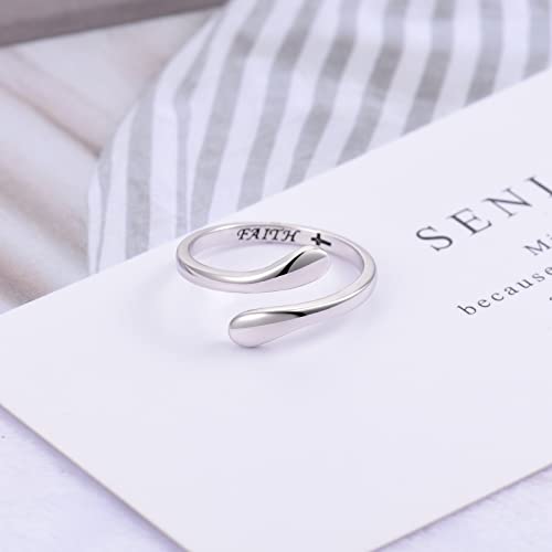 Fookduoduo 925 Sterling Silver Ring Inspirational Jewelry adjustable Wrap Open Rings for Women - style: Faith Cross