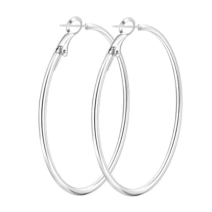 Lightweight Surgical Stainless Steel Hoop Earring for Women, Silver Hoop Earrings for women,925 Sterling Silver Post Hypoallergenic, Daily Wear Versatile Hoops 25/30/40/50mm - size: 60mm