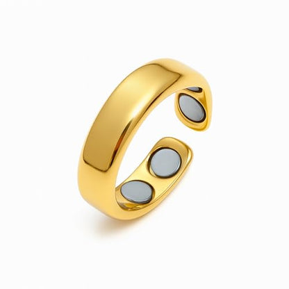 Magnetic Open Ring – Wellness‑Inspired Adjustable Band Ring, Polished Minimalist Jewelry for Men & Women, Everyday Balance, Compact Gift Box - color: Gold