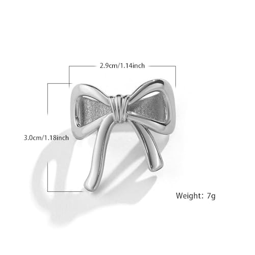 Bowknot Oblate Silk Scarf Ring Brooch for Women Metal Elegant Bow Butterfly Shawl Scarves Buckle Wrap Clasp Clip Rings Brooches Fashion Delicate Wedding Anniversary Dress Accessories Jewelry - color: Silver Plated
