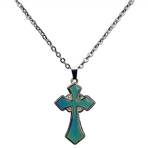 FM FM42 Temperature Sensing Color Changing Pendant Necklace with 19.29" Stainless Steel Rolo Chain - color: Cross