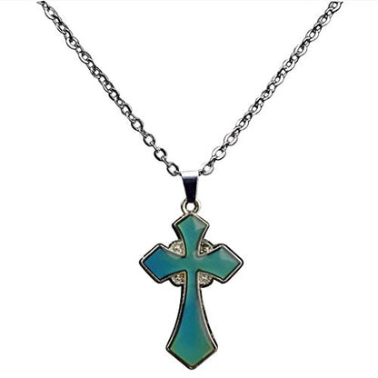 FM FM42 Temperature Sensing Color Changing Pendant Necklace with 19.29" Stainless Steel Rolo Chain - color: Cross
