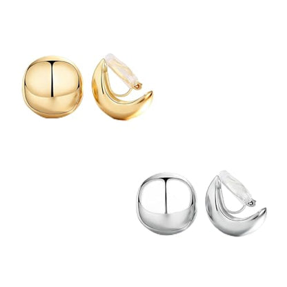 FAN&LOUIS Gold Ball Clip On Earrings, 24K Gold Plated Chunky Half Ball Earrings for Women Non-Pierced Ears Trendy Lightweight Hypoallergenic Clip-On Earrings - style: Gold and Silver