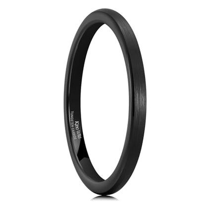 King Will Wedding Band for Men Women, 2/4/6/7/8mm Domed Matte Brushed Tungsten Carbide Rings, Solid/Dual Color Engagement Rings, Comfort Fit - color: Black-2mm