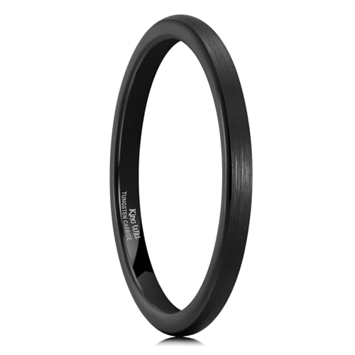 King Will Wedding Band for Men Women, 2/4/6/7/8mm Domed Matte Brushed Tungsten Carbide Rings, Solid/Dual Color Engagement Rings, Comfort Fit - color: Black-2mm