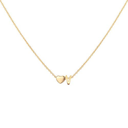 Glimmerst Initial Heart Necklace 18K Gold Plated Stainless Steel Tiny Heart Letter Necklace Personalized Monogram Name Necklace for Women - style: V