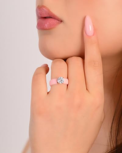 Rinfit Silicone Ring with Stone, Round Cut CZ | AAAAA Grade Cubic Zirconia, Solitaire Engagement Ring for Her, Flexible Rubber Wedding Band for Women, Patented Design - color: Pack E: Pink / Rose Gold