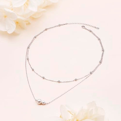 Yearace Choker Necklaces for Women S925 Sterling Silver Sideways Cross/Butterfly/Handcuffs/Infinity Interlocking/Chakra Choker Necklace Dainty Sideways Cross Necklace Jewelry Gift - style: Layered Pearl 16+14+2''