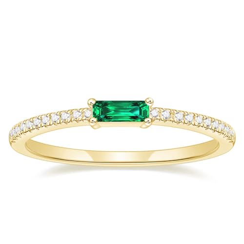 TIGRADE Emerald Cut Anniversary Ring Baguette Eternity Ring CZ Minimal Dainty Stacking Ring for Her Women Size 4-11