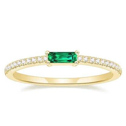 TIGRADE Emerald Cut Anniversary Ring Baguette Eternity Ring CZ Minimal Dainty Stacking Ring for Her Women Size 4-11
