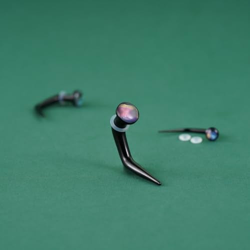 TBOSEN 18PCS Stainless Steel Stretching Kit Taper Bend Expander O-Ring Round | Flower | Heart | Cat Top Body Piercing Jewelry Set - color: Aurora Round Top,Black