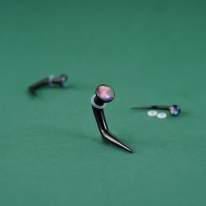 TBOSEN 18PCS Stainless Steel Stretching Kit Taper Bend Expander O-Ring Round | Flower | Heart | Cat Top Body Piercing Jewelry Set - color: Aurora Round Top,Black