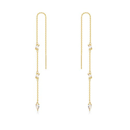 Threader Dangle Earring Teardrop Marquise Cubic Zirconia Gold/Silver Plated Long Link Chain Drop Earring for Women Girl - color: Threader Earring A-Gold