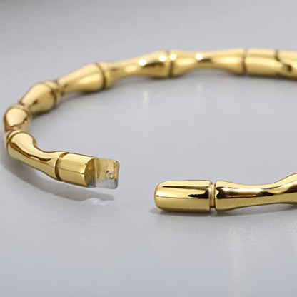 JUDE Stainless Steel Bamboo Style Classic Plain Open Clasp Bangle Bracelet - color: Gold