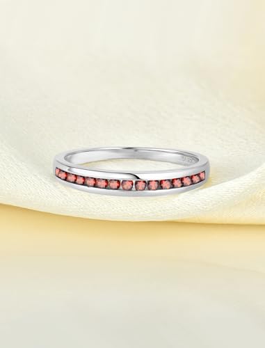 YL Stackable Rings 925 Sterling Silver Halo Birthstone Eternity Bands Jewelry for Women - color: 01-garnet-Jan