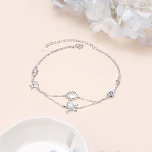 Anklets for Women 925 Sterling Silver Blue Evil Eye Infinity Butterfly Adjustable Multilayer Layered Summer Beach Ankle Bracelet Foot Chain Jewelry for Women - style: Sea Turtle 3
