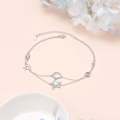 Anklets for Women 925 Sterling Silver Blue Evil Eye Infinity Butterfly Adjustable Multilayer Layered Summer Beach Ankle Bracelet Foot Chain Jewelry for Women - style: Sea Turtle 3