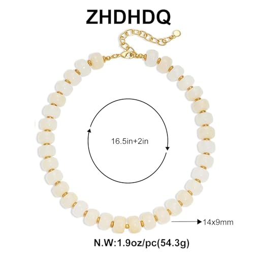 Chunky Beaded Necklace for Women, Colorful Boho Statement Necklace, Gold Chunky Resin Large Bead Necklace, Waterproof Summer Beach Jewelry Gifts for Women - color: Beige