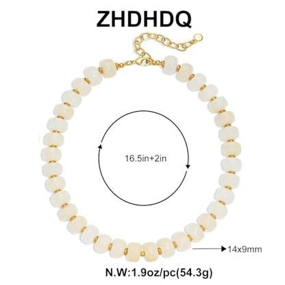 Chunky Beaded Necklace for Women, Colorful Boho Statement Necklace, Gold Chunky Resin Large Bead Necklace, Waterproof Summer Beach Jewelry Gifts for Women - color: Beige
