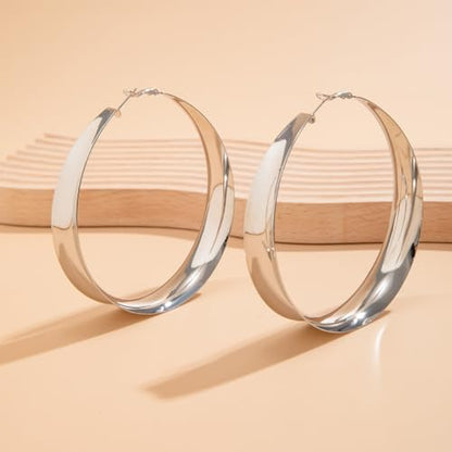 Large Hoop Earrings for Women Exaggerated Gold Large Circle Earrings Fashion Geometric Hollow Bright Hoop Earrings Trendy Minimalist Jewelry for Women