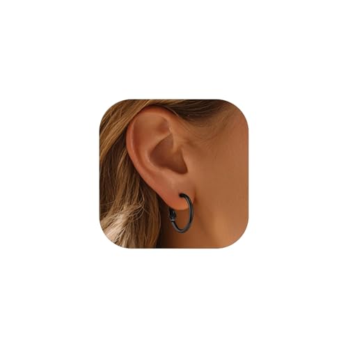 FaithHeart 2mm Thin Hoop Earrings for Women Hypoallergenic, Silver/Black/14K Gold Plated Stainless Steel Large Hoop Earrings for Women Lightweight Earring Trendy Jewelry, 20mm-100mm - color: Black, size: 20mm/0.78"