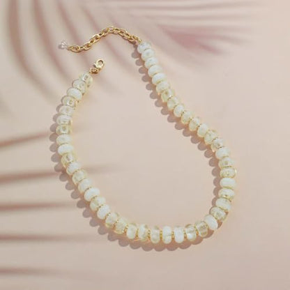 Chunky Beads Necklace for Women Trendy Gold Puffy Heart Choker Necklace Colorful Resin Beaded Heart Pendant Necklaces Statement Jewelry - color: 14MM Disc Bead-White