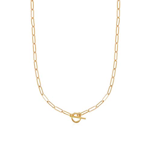 Lauren Paperclip Bolo Necklace Layered Stacked Paper-clip Link for Women Adjustable Lobster Clasp Gold Plated Stainless Steel Link Charm Chain(16"/20"/24")