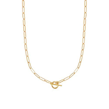 Lauren Paperclip Bolo Necklace Layered Stacked Paper-clip Link for Women Adjustable Lobster Clasp Gold Plated Stainless Steel Link Charm Chain(16"/20"/24")