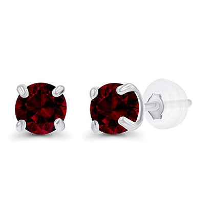 Solid 14K Gold 3mm Round Prong Set Hypoallergenic Genuine Petite Birthstone Stud Earrings - color: Garnet