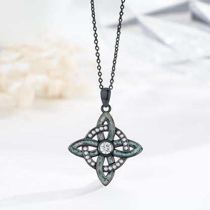 Witch Necklace 925 Sterling Silver Pentagram Triple Moon Pentacle Pendant Wiccan Pagan Jewelry Witchy Gifts for Women - style: Witches Knot-Turquoise Zircon