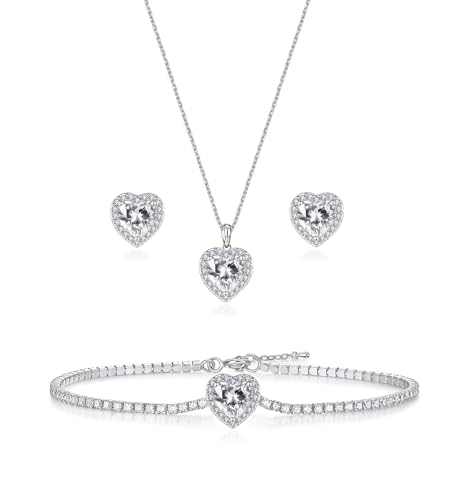Cubic Zirconia LOVE Heart Jewelry Set Earrings Necklace Bracelet Set for Women Prom Wedding Party Anniversary Birthday - color: clear