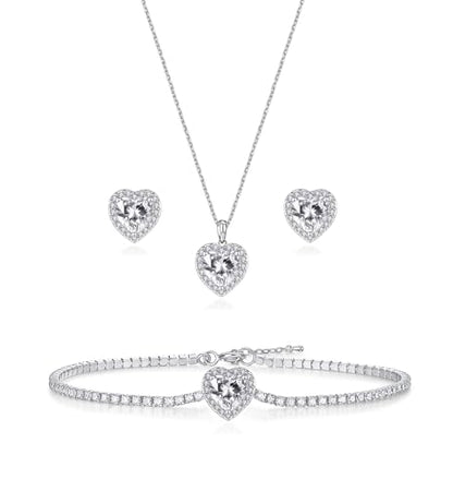 Cubic Zirconia LOVE Heart Jewelry Set Earrings Necklace Bracelet Set for Women Prom Wedding Party Anniversary Birthday - color: clear