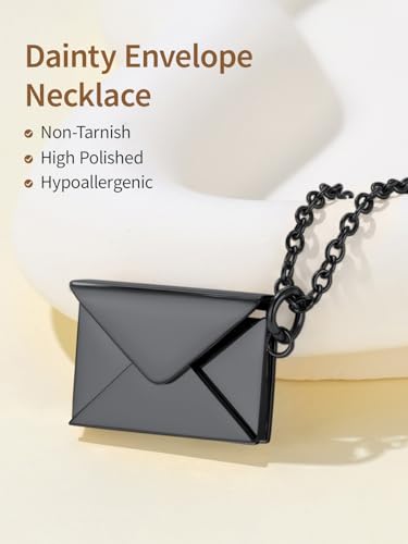 FindChic Locket Necklace for Women Custom Photo Memorial Gifts 4 Colors | Silver/Black/Rose Gold/Gold Plated Personalized for Loved Ones, Birthday Valentine's Day Keepsake - style: 07. Love Letter-Black