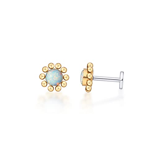 Limerencia G23 Hypoallergenic 18g Flat Back Stud Earrings | F136 Implant Grade Titanium Press Fit Threadless Push Pop in Cartilage Helix Labret Lip Monroe Tragus Piercing Studs - color: Opal Sun Gold