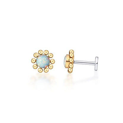 Limerencia G23 Hypoallergenic 18g Flat Back Stud Earrings | F136 Implant Grade Titanium Press Fit Threadless Push Pop in Cartilage Helix Labret Lip Monroe Tragus Piercing Studs - color: Opal Sun Gold