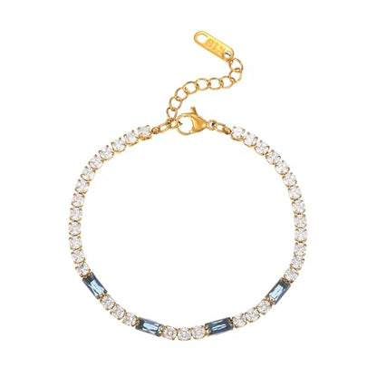 Tennis Bracelet for Women 18K Gold Plated White Red Green Black Blue Pink 3mm Cubic Zirconia Bracelet Dainty Diamond Adjustable Bracelet Trendy Jewelry Gift - color: Blue Tennis-Gold