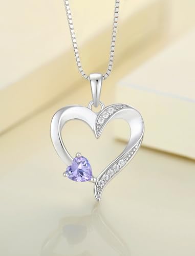 YL Heart Necklace 925 Sterling Silver Love Heart Pendant Birthstone Jewelry for Women - color: 06-alexandrite-Jun